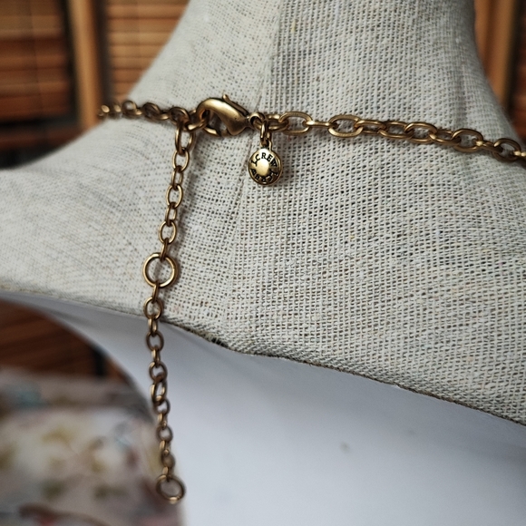 J. Crew Art Deco Revival Triangle Cornflower Blue Brass Smoke Stone Necklace EUC - Picture 5 of 10